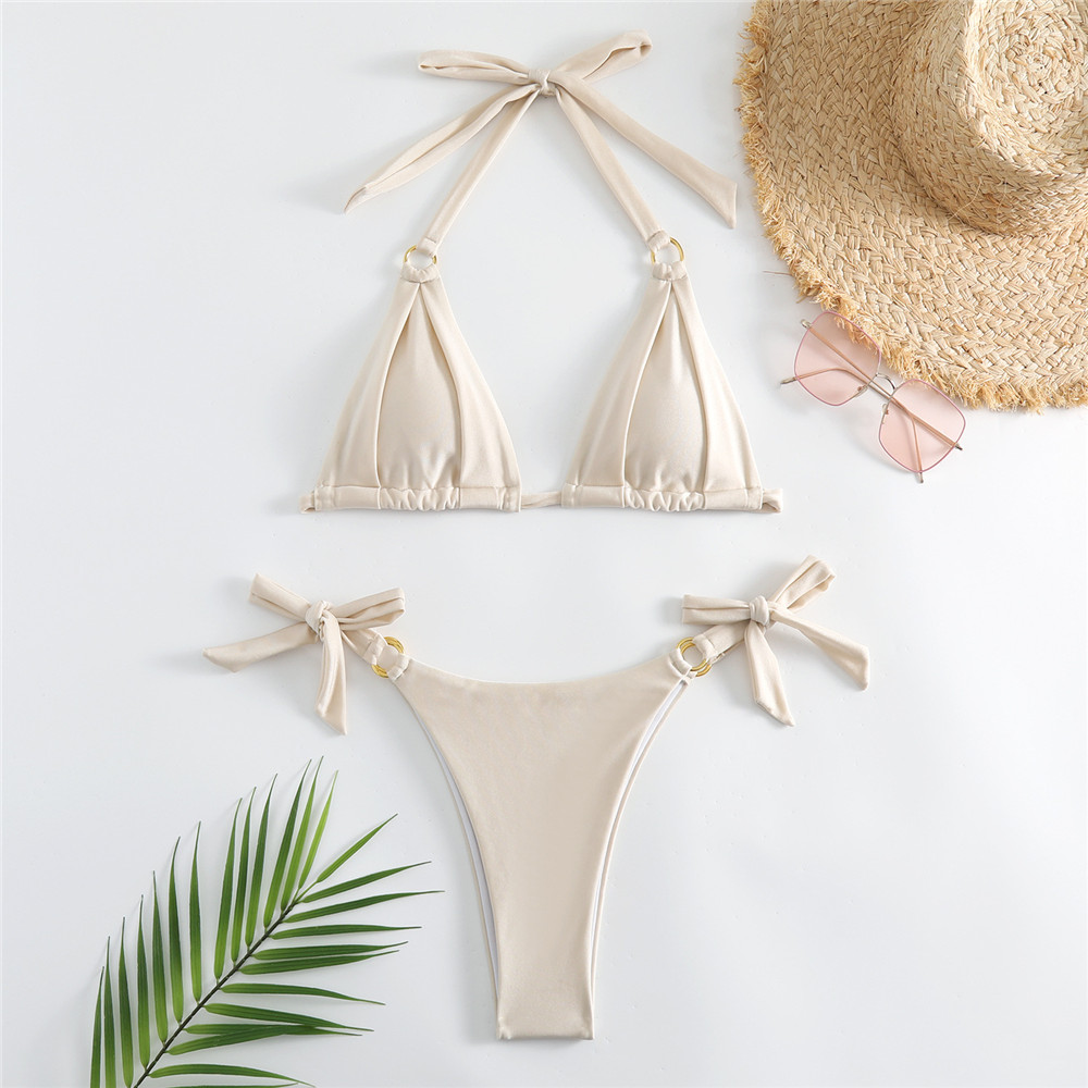 Swimsuit Bikini Ruched - Белый купальник с рюшами и бантом,