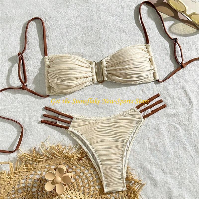 Swimsuit Bikini Ruched - E56D Купальник-бандо с рюшами для женщин