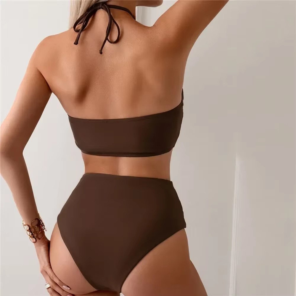 Темно-коричневый однотонный ку – обзор и цена Swimsuit Bikini Ruched