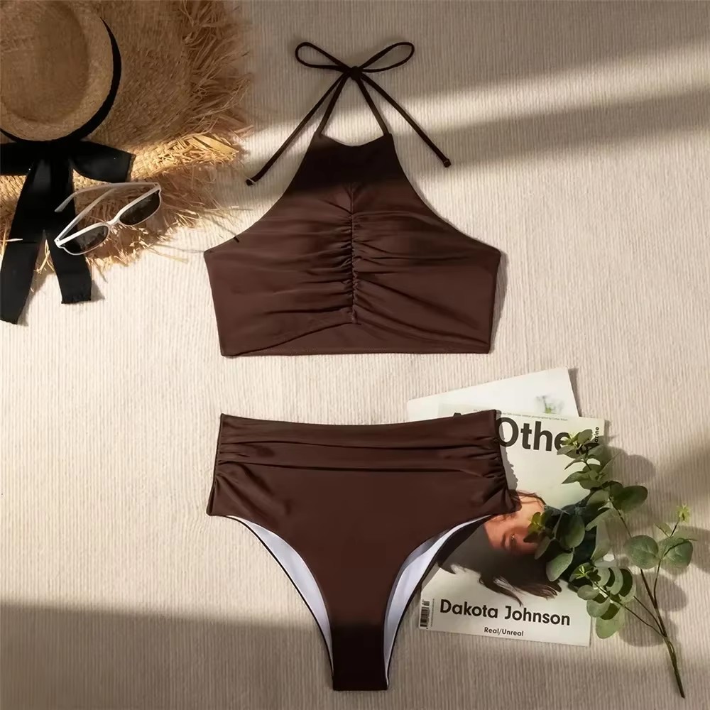 Темно-коричневый однотонный ку – обзор и цена Swimsuit Bikini Ruched